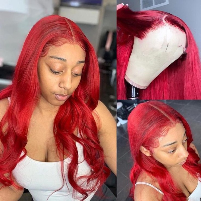 Red Color 13×6 Body Wave Hair Wig HD Lace Front Wigs Human Hair Pre Plucked With Baby Hair Glueless Wigs 5×5 Lace 16
