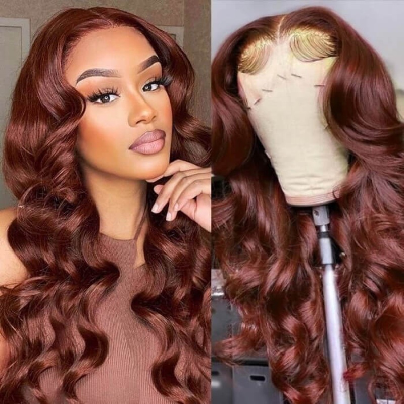 Reddish Brown Human Hair Body Wave Wigs 13X4 HD Lace Front Wigs Pre-Plucked Hairline 16 13×4 Lace 150%