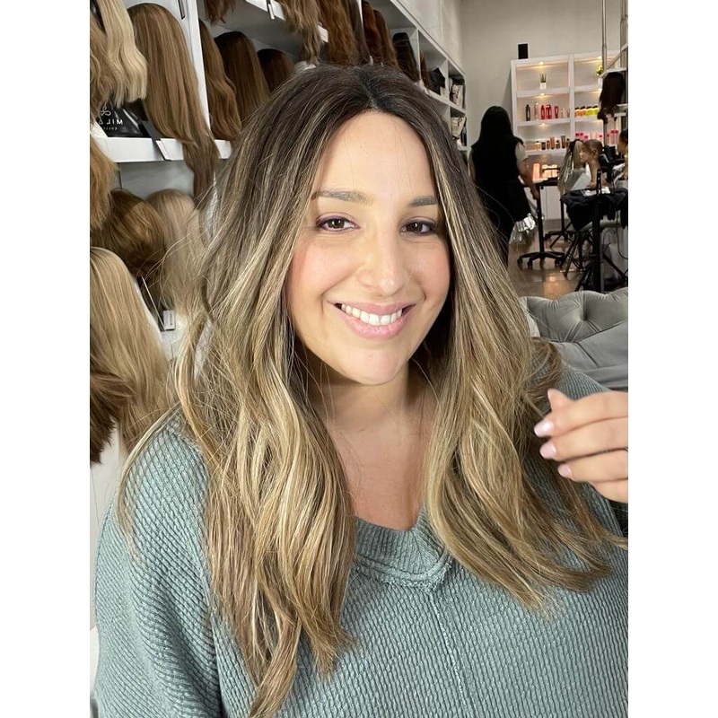 20″ Divine Lace Top Wig Medium Blonde w/ Reverse Balayage Color Service