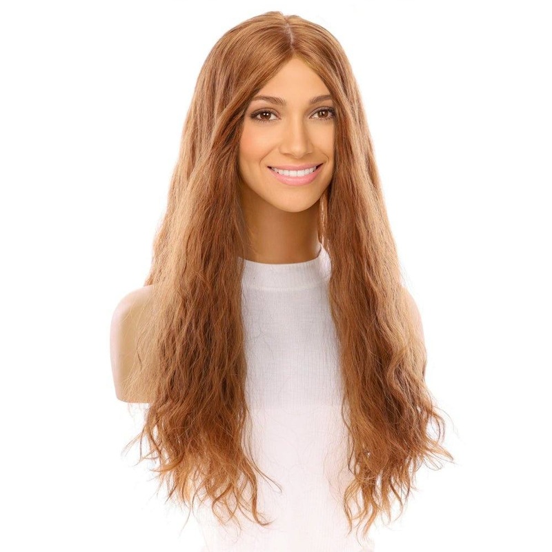 26″ Ponytail Silk Top Wig Strawberry Blonde Wavy Zig Zag Lace Front
