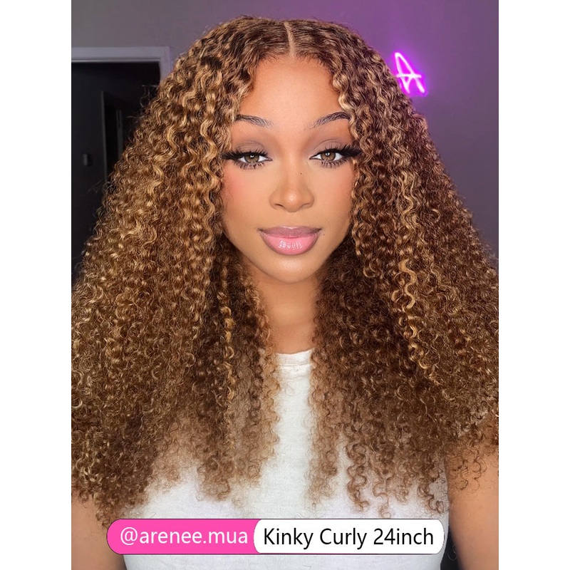 CurlyMe Wear Go Glueless Highlights Ombre Hair Pre-cut HD Lace Kinky Curly Wig For Tiktok 8(bob)