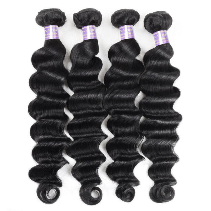 QVR Loose Deep Wave Human Hair Weaves 4 Bundles 8″8″8″8″ 10A Human Virgin Hair