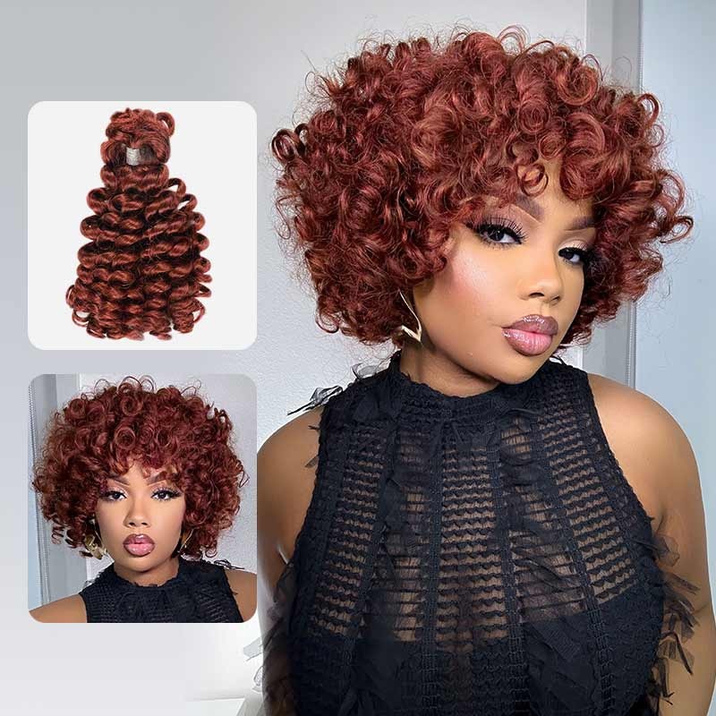 QVR Reddish Brown Bouncy Curl Bulk Hair Extensions For Crochet Braids Human Hair Reddish Brown #33A 2 Packs 18”