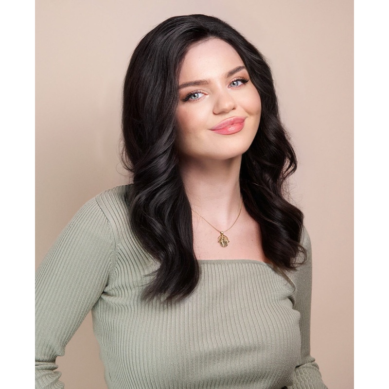 lace front human wig – 14″ natural black.