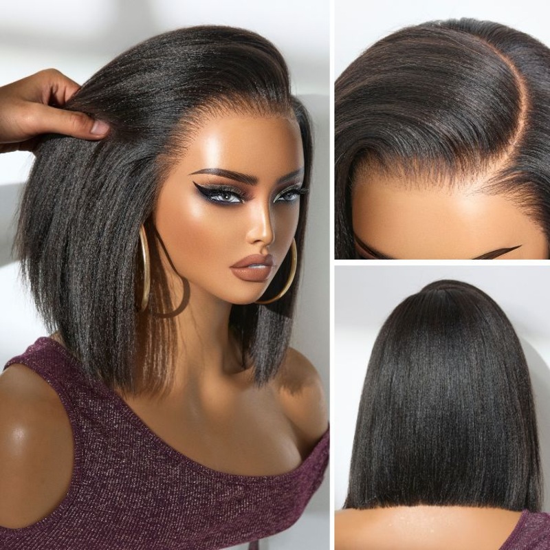 PreMax Wigs – Nature Max Yaki / Silky Bob Ear-to-Ear Glueless 13×6 Frontal HD Lace Short Bob Wig Yaki Straight 10 Plucked & Bleached, Pre Cut Lace
