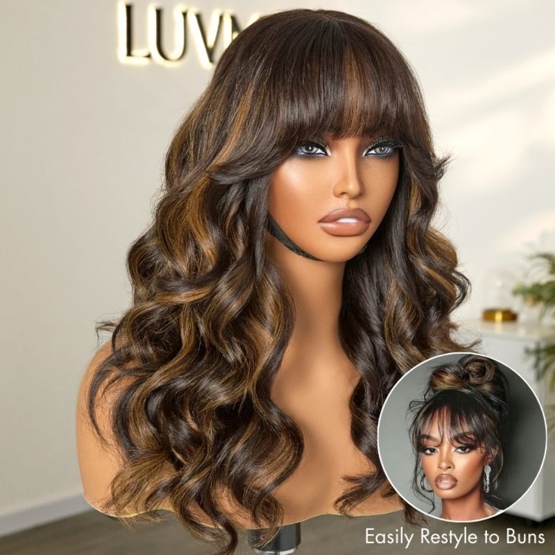 VIP DAY ONLY |18 Inches True Scalp Blonde Highlight Loose Wave Glueless Minimalist Lace Wig with Bangs  – US Only 18
