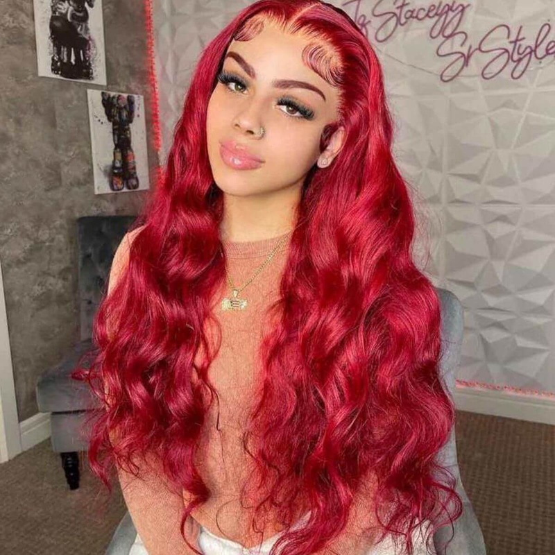 Red Color Lace Front Wigs Body Wave Skin Melt HD Lace Human Hair Wigs 16 4×4 Lace 150%