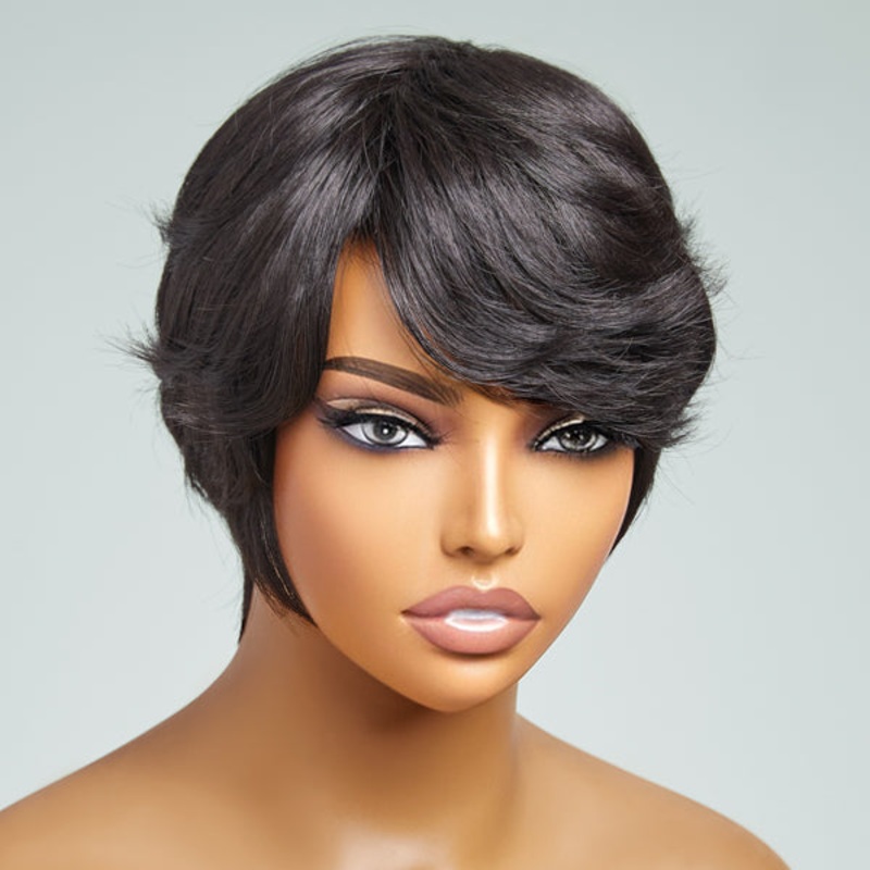 Clean & Neat Mature Boss Style Glueless Short Wig with Bangs 100% Human Hair – US Only 4 inches