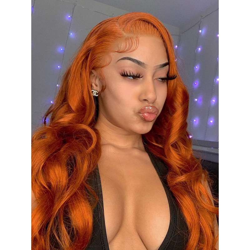 CurlyMe Body Wave Ginger Human Hair 13×4 Lace Front Wigs Remy Hair 180% 16