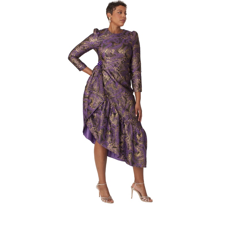 Elegant Purple and Gold High-Low Dress with Statement Details- 9764 PURPLE/GOLD 8