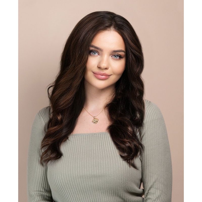 lace front human wig – 18″ chocolate brown.