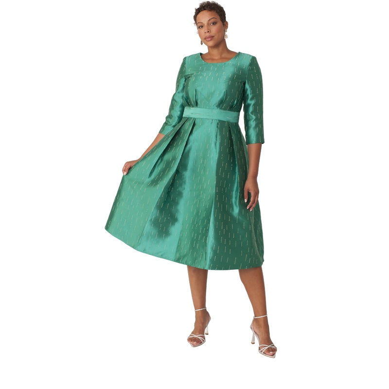 Shimmer A-Line Tea Length Dress – 9763 EMERALD 8