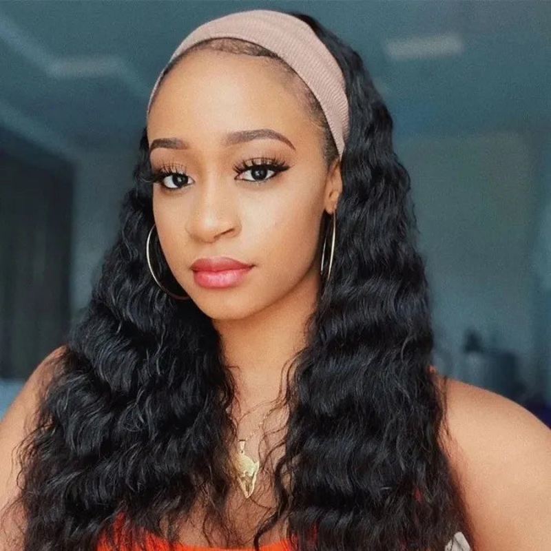 Water Wave Wigs Human Hair Headband Wigs Natural Wave Half Wigs 10 150%