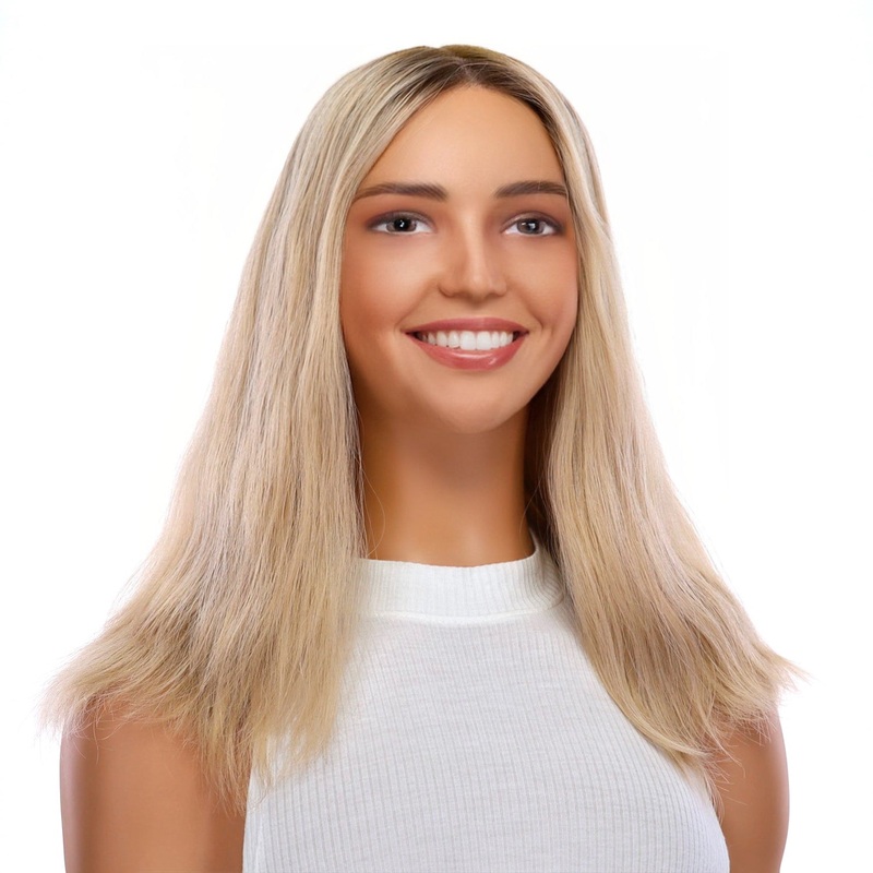 16″ Ponytail Silk Part Wig Beige Blonde Wavy Zig Zag Lace Front