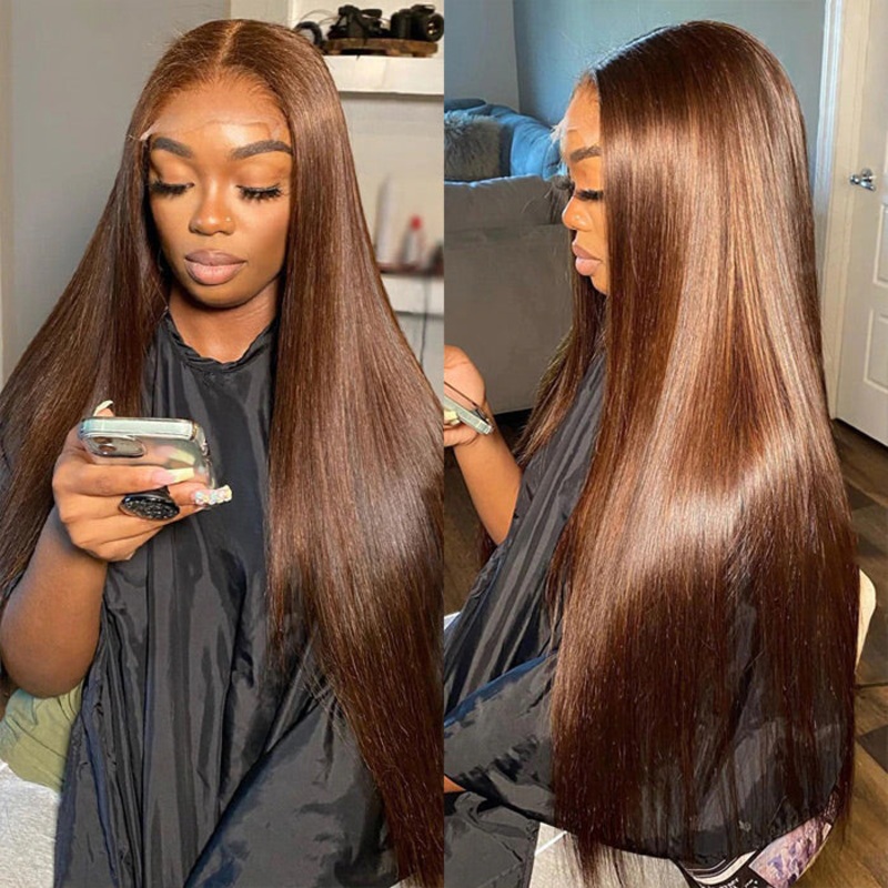 #4 Chocolate Brown 13×4 HD Lace Front Wigs Human Hair Wigs For Women Pre Plucked 16 5×5 Wig 180% Straight