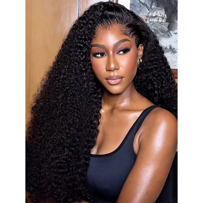 CurlyMe Kinky Curly Hair Pre-bleached 13×4 Swiss HD Lace/Transparent Lace Front Wigs Pre Plucked 180% Transparent Lace 8(bob)
