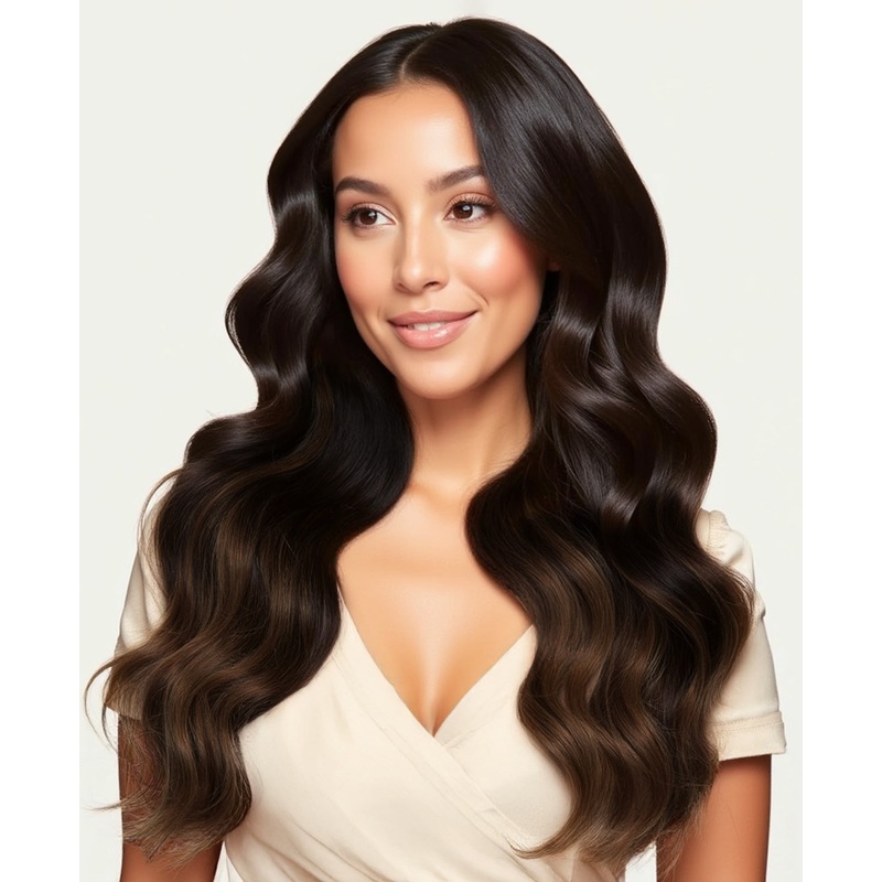 invisible clip-in hair extensions dimensional brown. 14″ Classic
