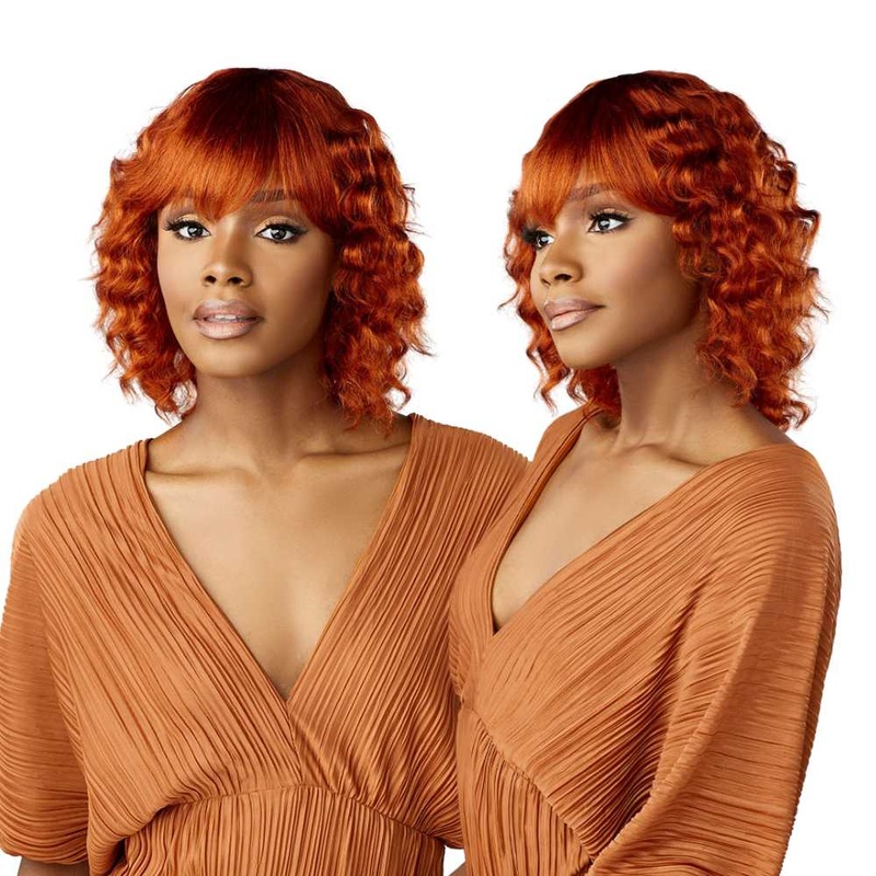 Sensationnel Empire Bob with Bangs Human Hair Wig – Wavy Cut 12 1 JET BLACK