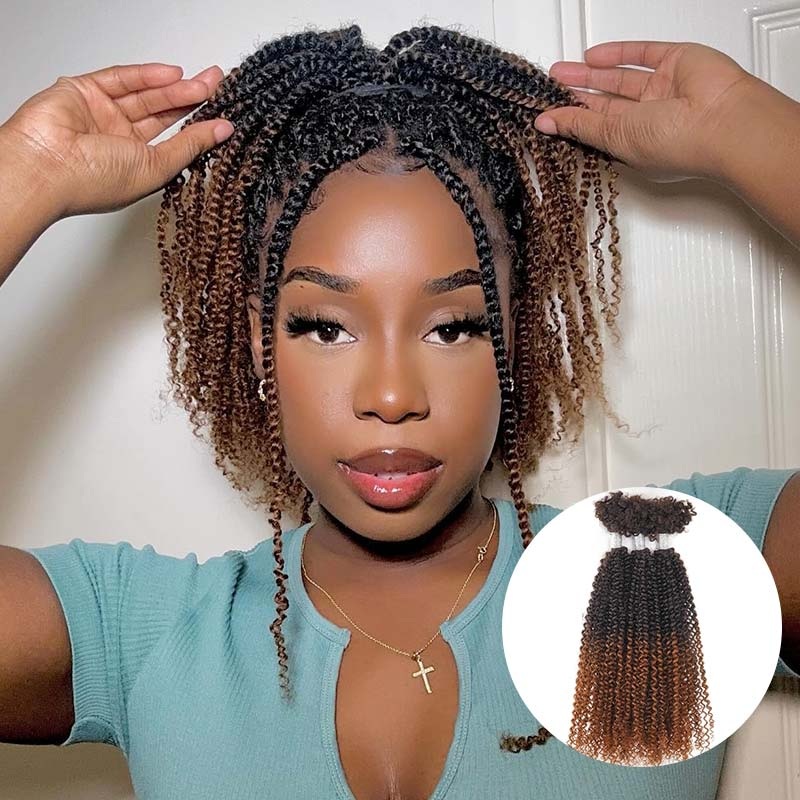 VIP Exclusive|Afro Kinky V Bulk Natural Curly Hair for Kinky Twist Crochet Braiding Hair #Ombre T2/30 3 Packs (Full Head) 10”