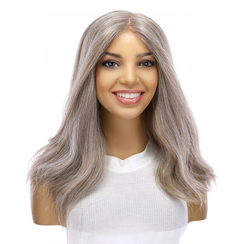 18″ Princess Silk Top Wig Champagne Grey Zig Zag Lace Front