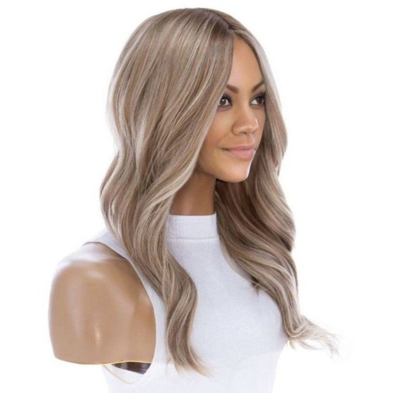 22″ Ponytail Silk Part Wig Ash Blonde Zig Zag Lace Front