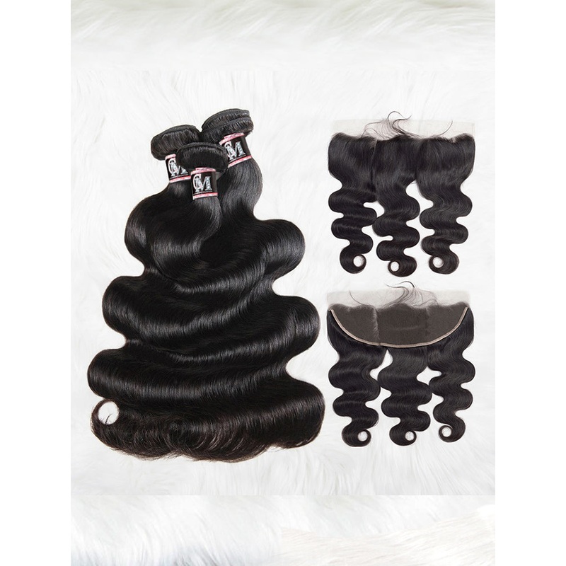 CurlyMe Body Wave Virgin Human Hair 3 Bundles With 13×4 Frontal Natural Black 8 10 12 13×4 Frontal 8