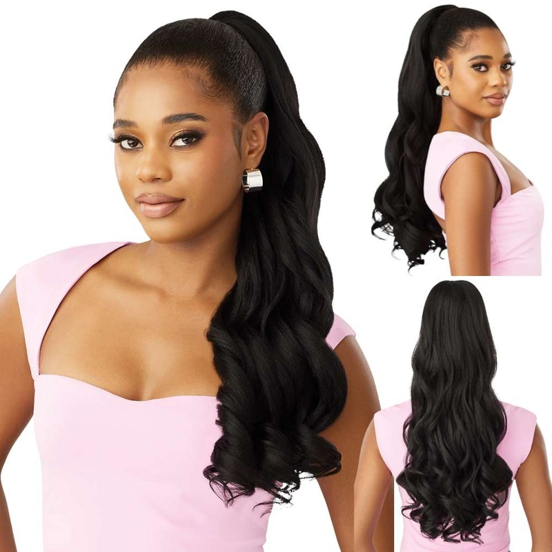 Outre Pretty Quick Synthetic Drawstring Ponytail – Neesha Glam Curl 24″ 1 JET BLACK