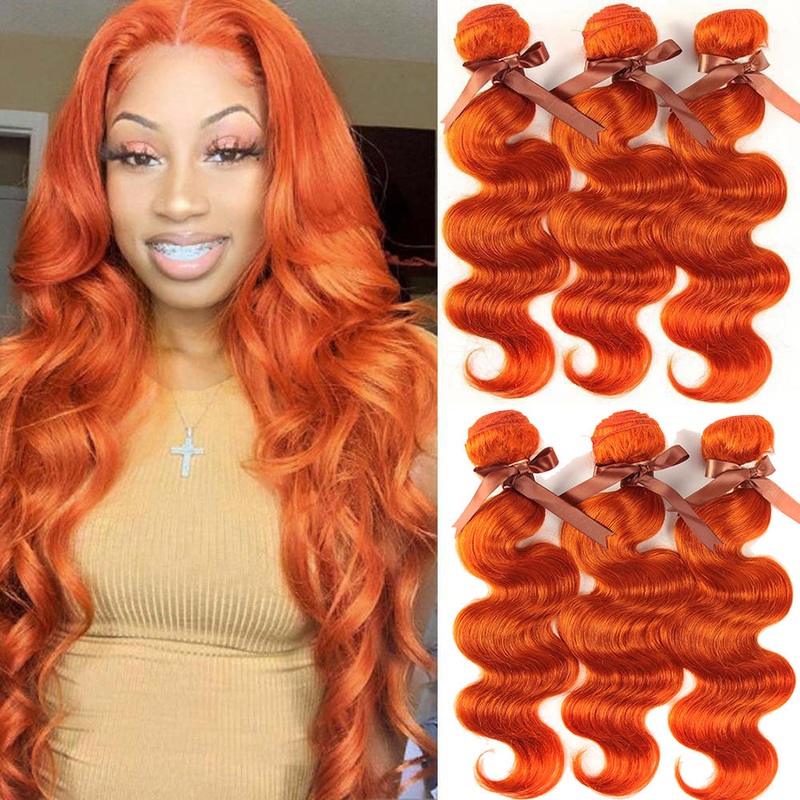Queen Remy Ginger  Human Hair 3 Bundles Body Wave Hair Orange Color 22”22”24”