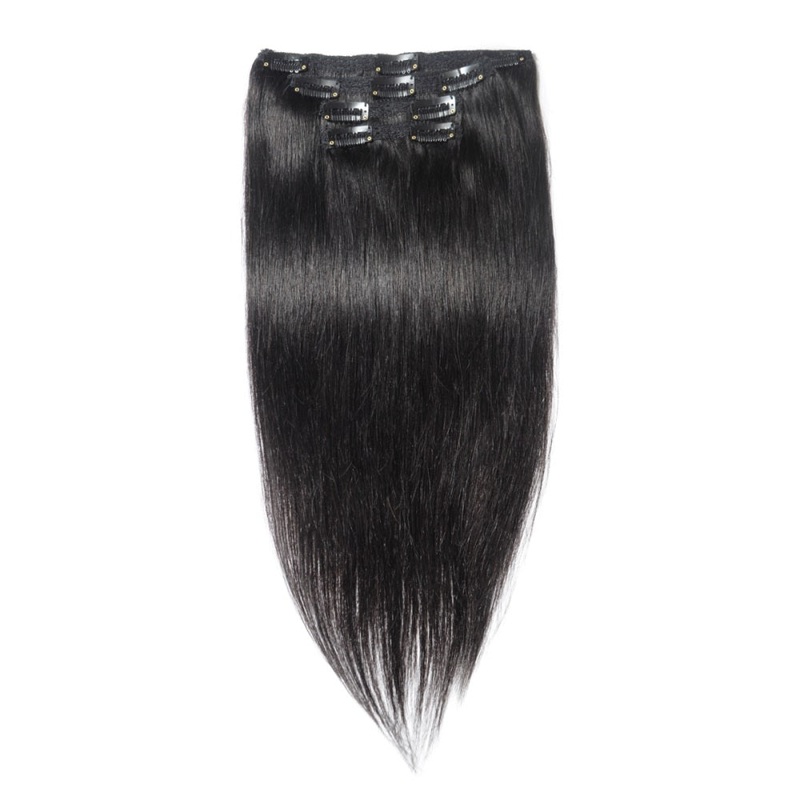 QVR #1 Jet Black Straight/Body Wave 7Pcs Clip in Hair Extensions Straight 12” 1 Pack (7pcs)-Sale