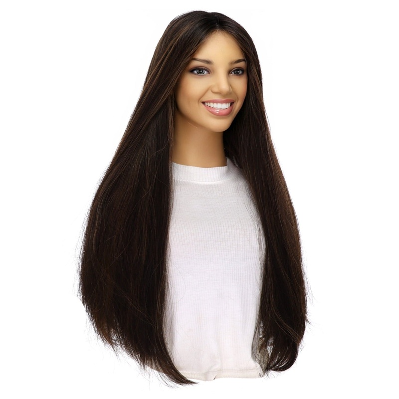 26″ Divine Lace Top Topper Soft Black w/ Highlights Zig Zag Lace Front