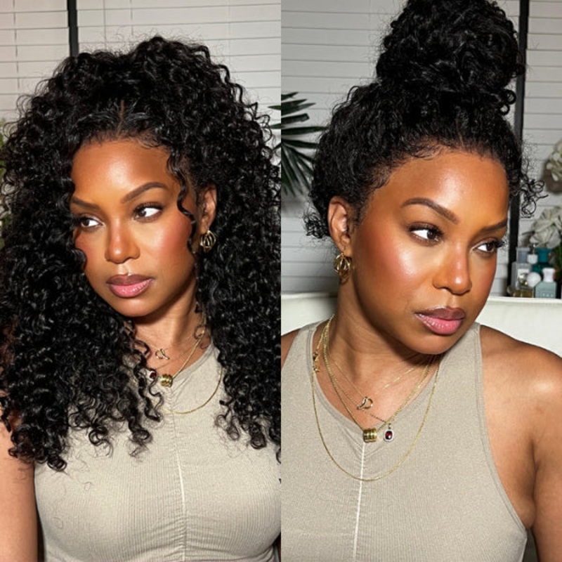 Exclusive Sale | 360 Lace Invisi Drawstring Super Natural Hairline Water Wave Free Part Human Hair Wig Pre-Cut Lace 14