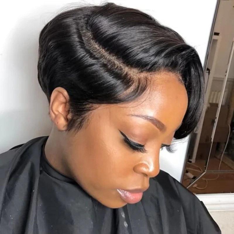 Exclusive Sale | Mature Boss Style Affordable Pre-styled Short Pixie Cut Glueless HD Lace Wig Pre-Cut Lace Natural Black 6