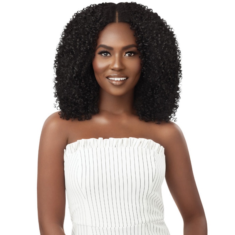 Outre 100% Human Hair Blend U-Part Cap Leave Out Wig – AFRO CURLS 16 CBRN