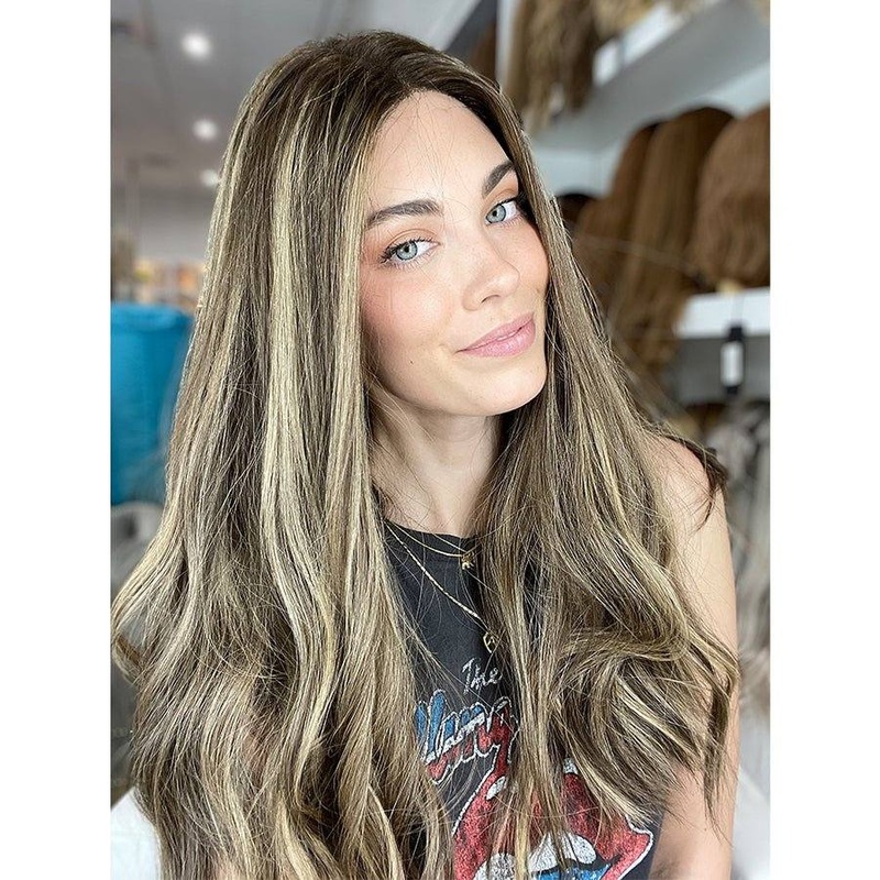 24″ Divine Lace Top Wig Medium Brown w/ Highlights