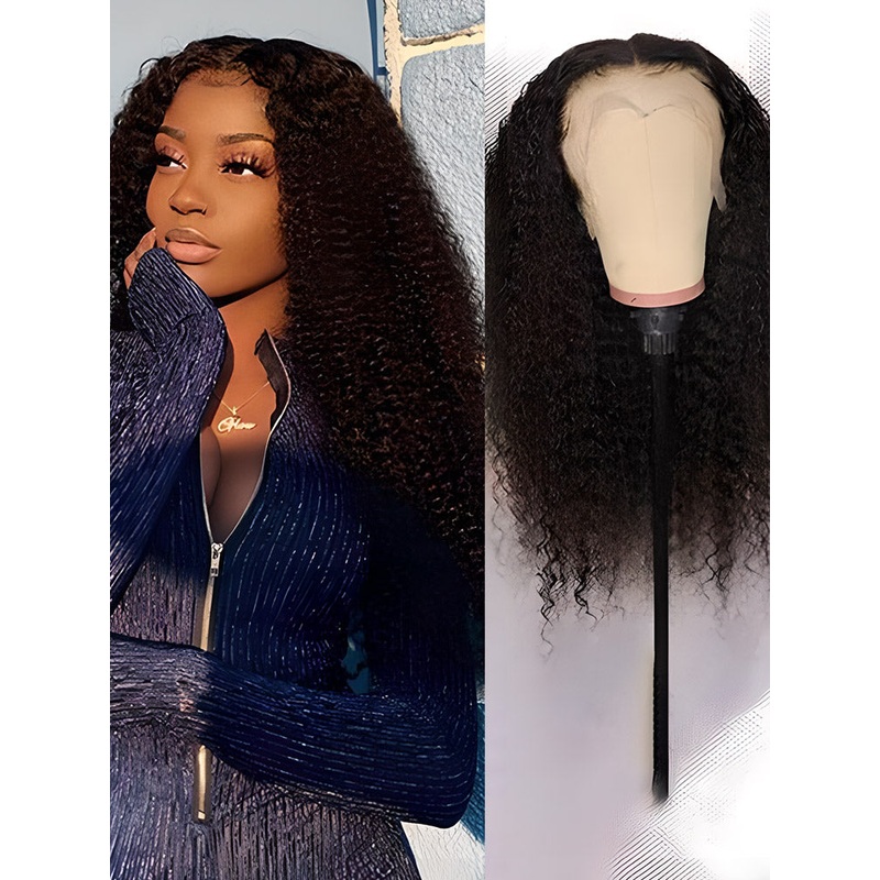 CurlyMe Virgin Human Hair Pre-bleached Kinky Curly 13×4 Swiss HD Lace Wigs Pre Plucked 13×4 8 180%