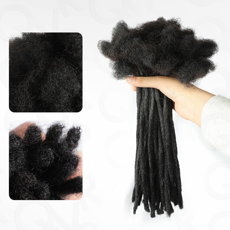 QVR Handmade Dreadlocks Natural Black Thickness 0.6cm Human Hair Loc Extensions Natural Black #1B 12” 10 Locs