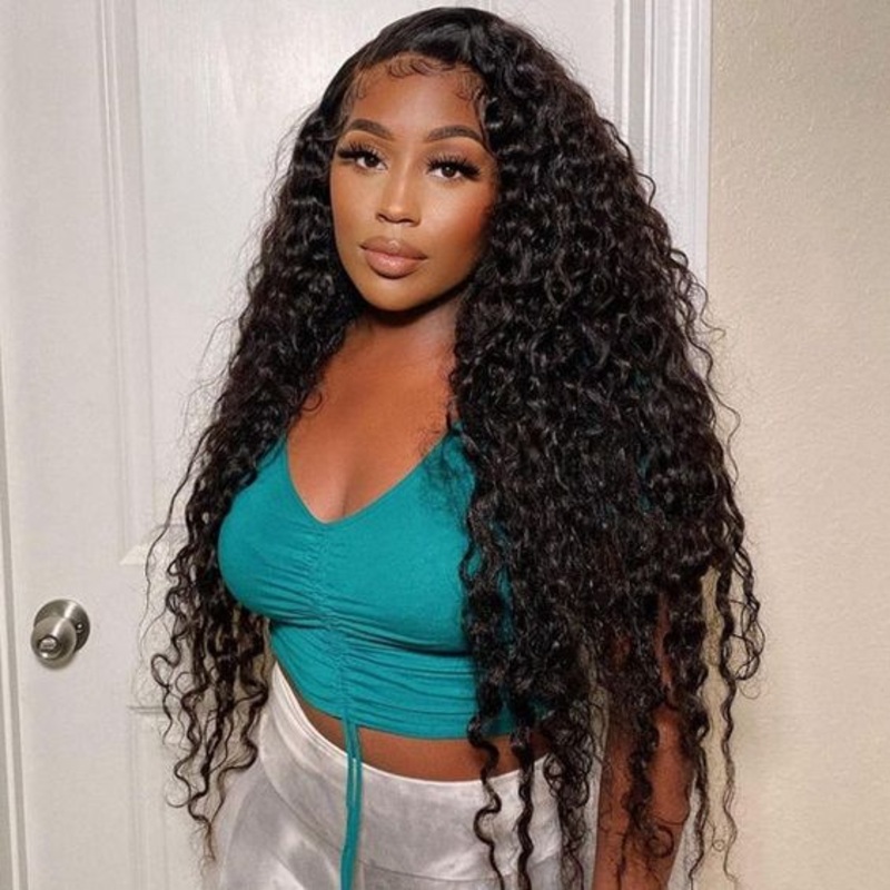 QVR Water Wave Long Wigs 13×4 Lace Front Wigs Human Hair Pre-plucked with Baby Hair 26 250%