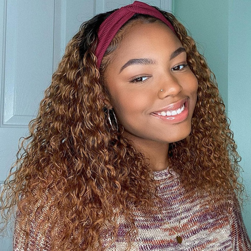T1B/30 Deep Wave Ombre Headband Wig Human Hair 10 150%