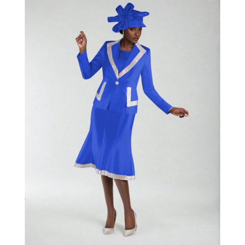 Three Piece Skirt Suit with Rhinestone Detail -4996 Royal/Blue 8