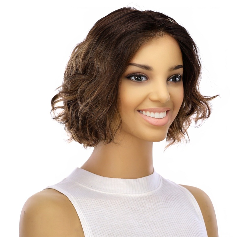 12″ Halle Silk Top Wig Dark Brown Balayage Wavy Zig Zag Lace Front