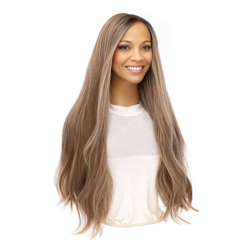 26″ Divine Lace Top Wig Ashy Blonde w/ Highlights Zig Zag Lace Front