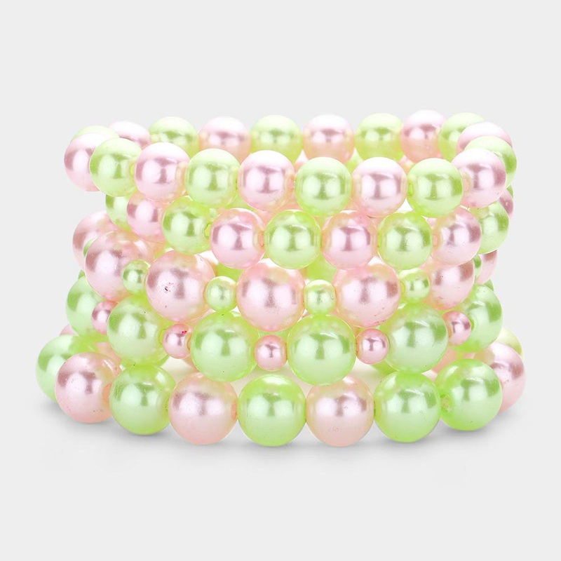 5PCS – Pearl Stretch Bracelets Pink&Green