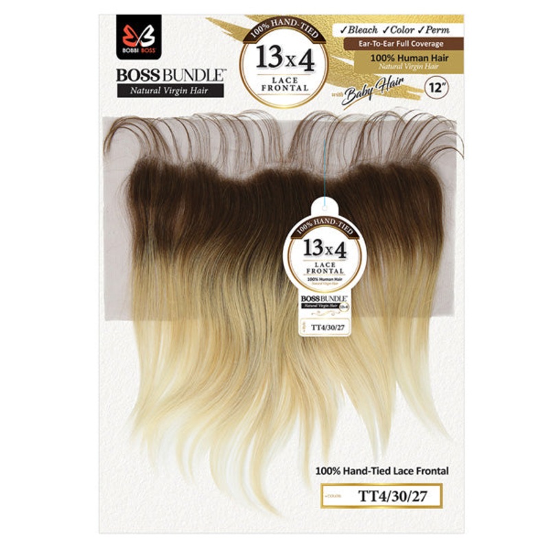 Bobbi Boss 100% Virgin Human Hair Boss Bundle 13×4 Swiss Lace Frontal Closure – STRAIGHT 12″ NATURAL
