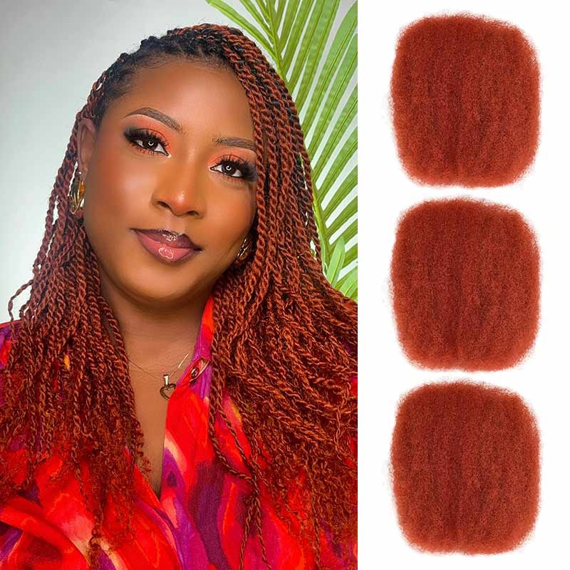 QUICK SHIP|Dark Orange Afro kinky Bulk Human Hair Extensions #Dark Orange 3 Packs (Full Head) 10”