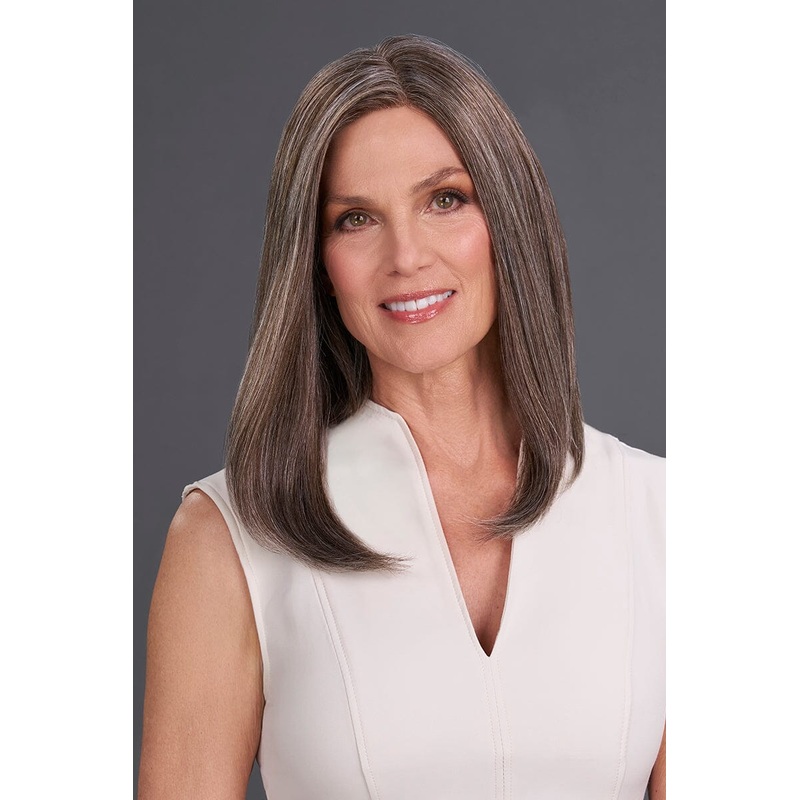 Top Form Lace HH 14″ by Jon Renau | Lace Front Remy Human Hair Topper | Fiber Blend in Grey Shades 1B