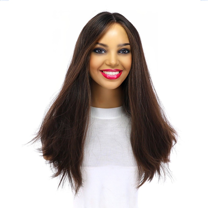 20″ Divine Lace Top Wig Soft Black w/ Highlights Slightly Wavy