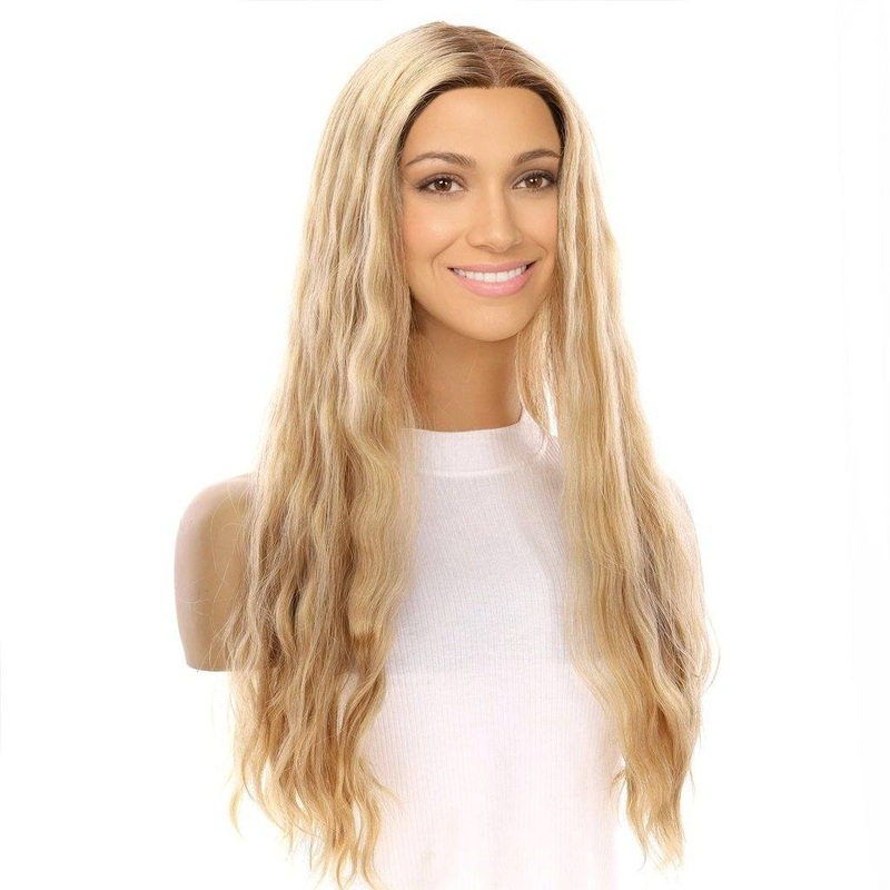 24″ Divine Lace Top Wig Golden Blonde Wavy Zig Zag Lace Front