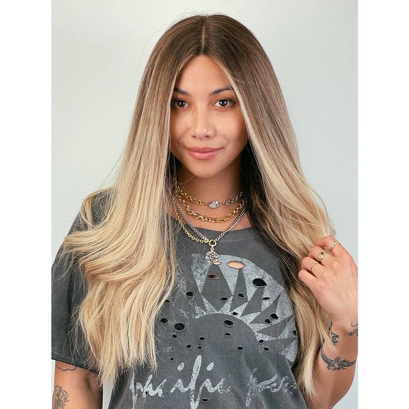 26″ Ponytail Silk Top Wig Platinum Blonde w/ Reverse Balayage