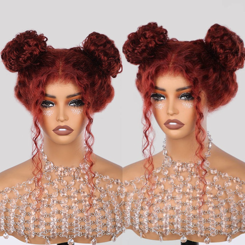 #33 Reddish Brown Water Wave Invisi-Pull String Snug Fit 360 HD Lace Frontal Pre-Cut & Pre-Plucked Glueless Wig 12 Yes (Send Magic Ear Tape 40Pcs) 150%