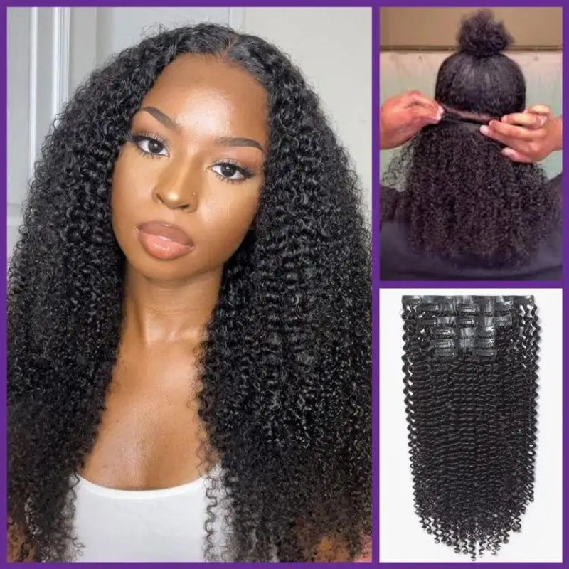 48H Delivery | Kinky Curly Invisible Edge Seamless Clip in Extensions Human Hair with Free Gift – US Only Seamless PU Clip in 1 pack 14